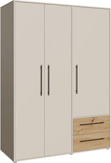Armoire de chambre - Sable et Chene - 3 portes battantes - L144,4 x P58,8 x H200,1 cm - MOKKARIS