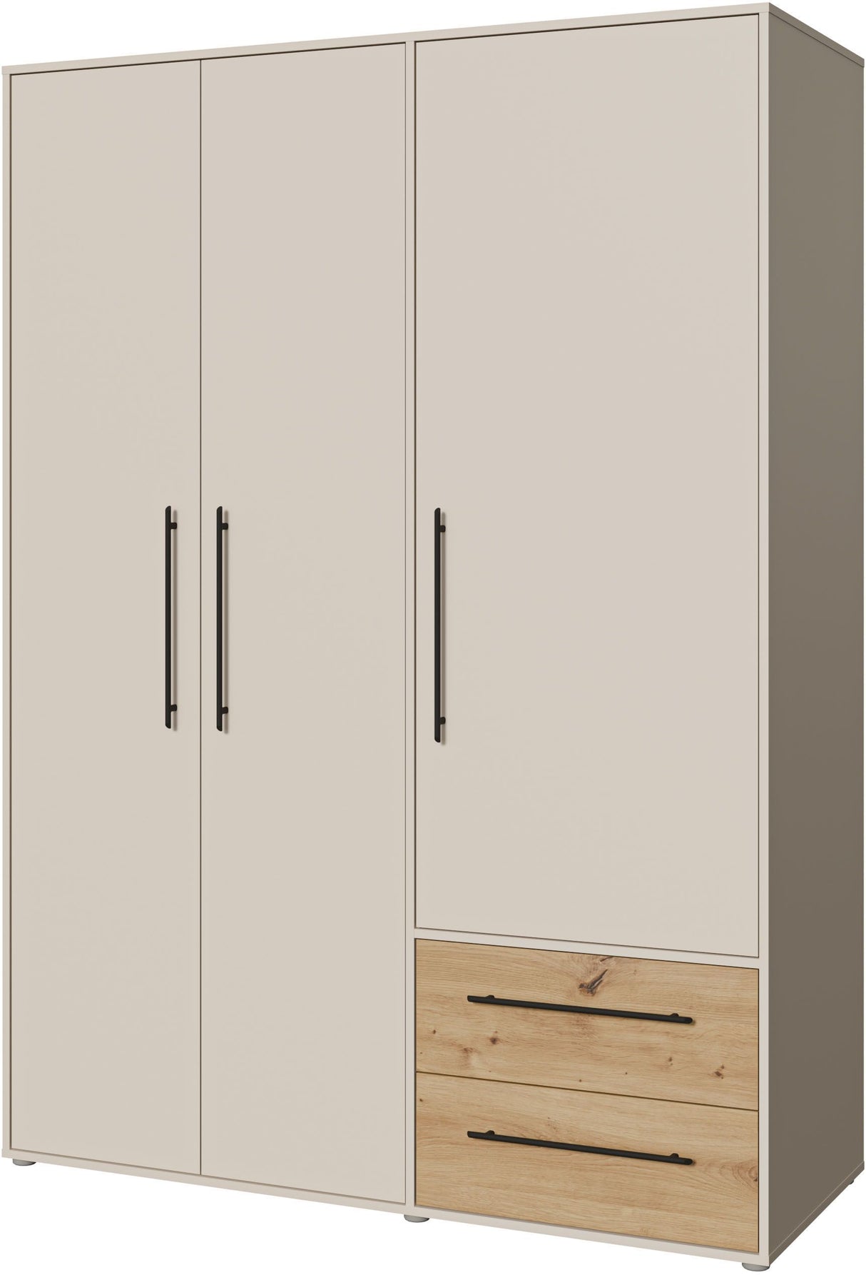 Armoire de chambre - Sable et Chene - 3 portes battantes - L144,4 x P58,8 x H200,1 cm - MOKKARIS