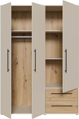 Armoire de chambre - Sable et Chene - 3 portes battantes - L144,4 x P58,8 x H200,1 cm - MOKKARIS