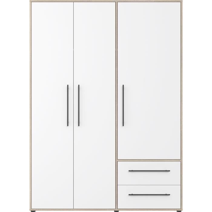 Armoire - Chene Sonoma / Blanc mat - 3 portes - L144,4 x P58,8 x H200cm - MOKKARIS