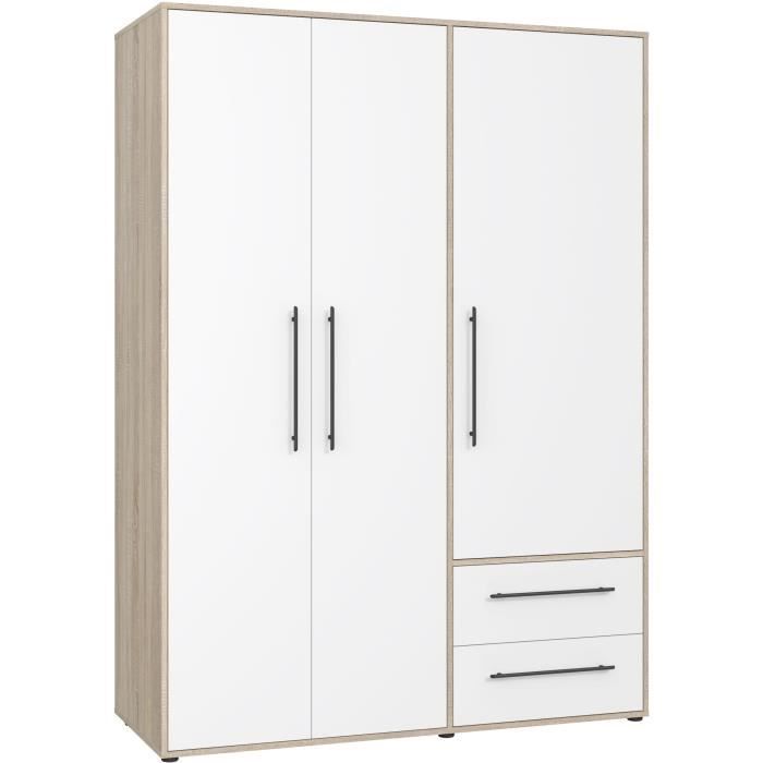 Armoire - Chene Sonoma / Blanc mat - 3 portes - L144,4 x P58,8 x H200cm - MOKKARIS