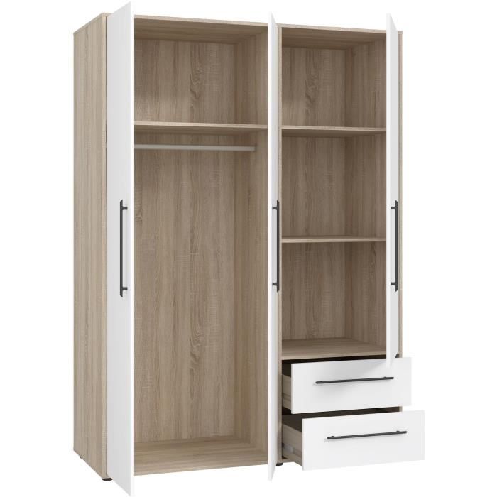 Armoire - Chene Sonoma / Blanc mat - 3 portes - L144,4 x P58,8 x H200cm - MOKKARIS