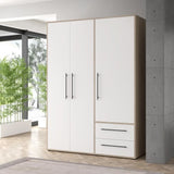 Armoire - Chene Sonoma / Blanc mat - 3 portes - L144,4 x P58,8 x H200cm - MOKKARIS