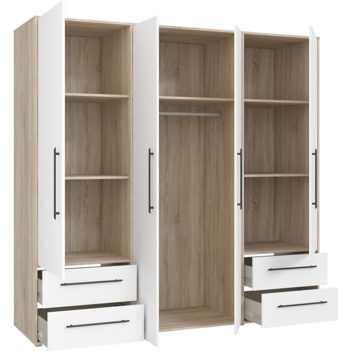 Armoire - Chene Sonoma / Blanc mat - 4 portes battantes - L205,9 x P58,8 x H200 - MOKKARIS