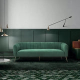 CanapÈ 3 places - Velours vert - L 207 x P 87 x H 77 cm - MATHIS - Structure bois massif