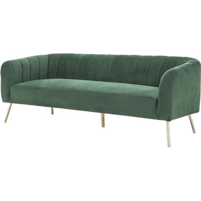 CanapÈ 3 places - Velours vert - L 207 x P 87 x H 77 cm - MATHIS - Structure bois massif