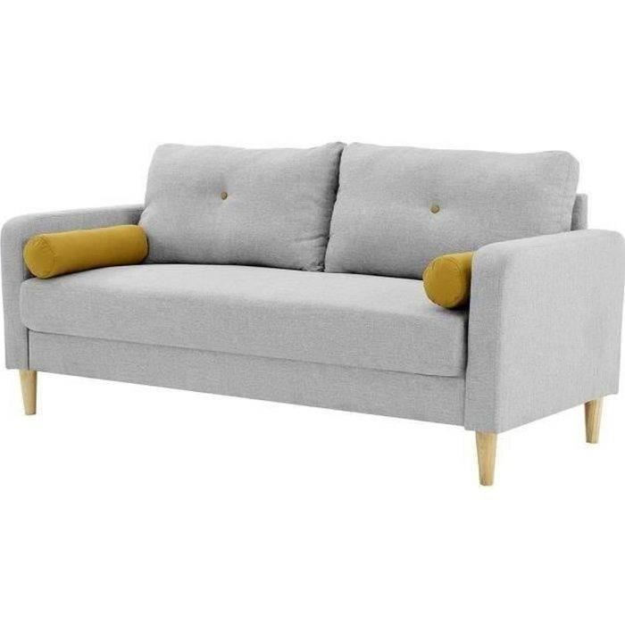 CanapÈ 3 places + 2 coussins - Tissu Gris clair - L 175 x P 80 x H 85 cm - COPENHAGUE