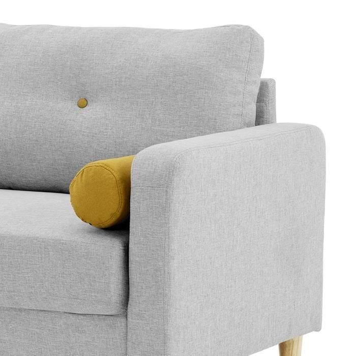 CanapÈ 3 places + 2 coussins - Tissu Gris clair - L 175 x P 80 x H 85 cm - COPENHAGUE