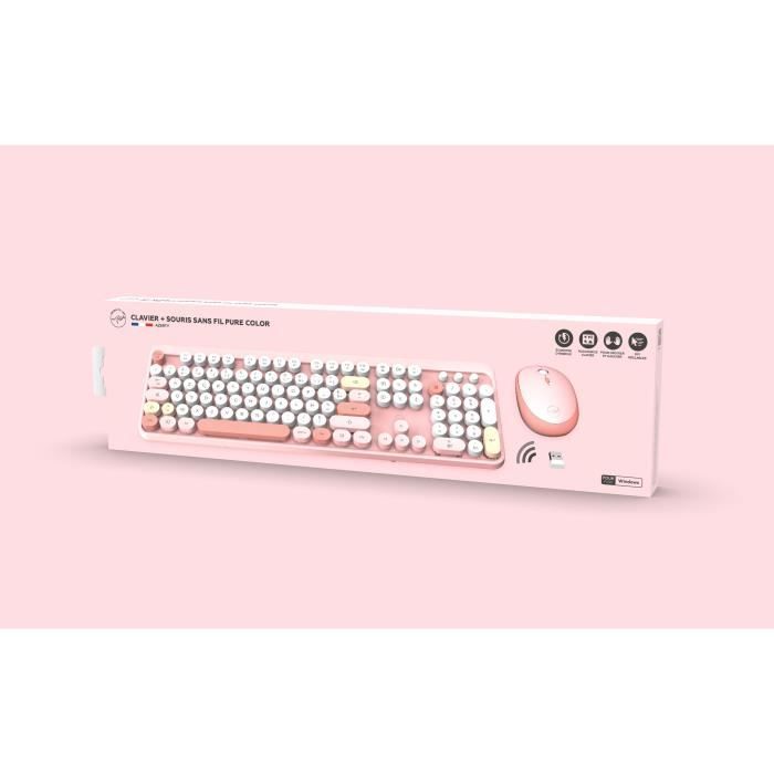 Combo sans fil clavier + souris - MOBILITY LAB - Pure Color - Rose - Design ergonomique - Frappe discrete