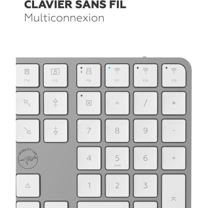 Clavier sans fil - Touches plates - MOBILITY LAB - KMP2000W - AZERTY - FR - Multi-connexions - Blanc