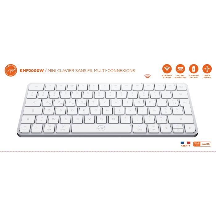 Mini clavier - Touches plates - MOBILITY LAB - KMP2000W - AZERTY - FR - Multi-connexions - Blanc