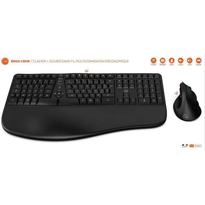 Ensemble clavier souris sans fil - Ergonomique - MOBILITY LAB - C30W - Noir