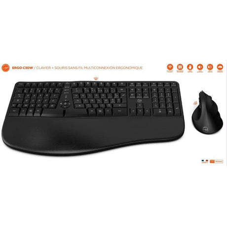 Ensemble clavier + souris - MOBILITY LAB - ERGO C30W - Full-size - USB 2,4 GHz + Bluetooth x2 - AZERTY Ergonomique