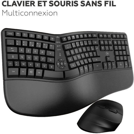 Ensemble clavier + souris - MOBILITY LAB - ERGO C30W - Full-size - USB 2,4 GHz + Bluetooth x2 - AZERTY Ergonomique