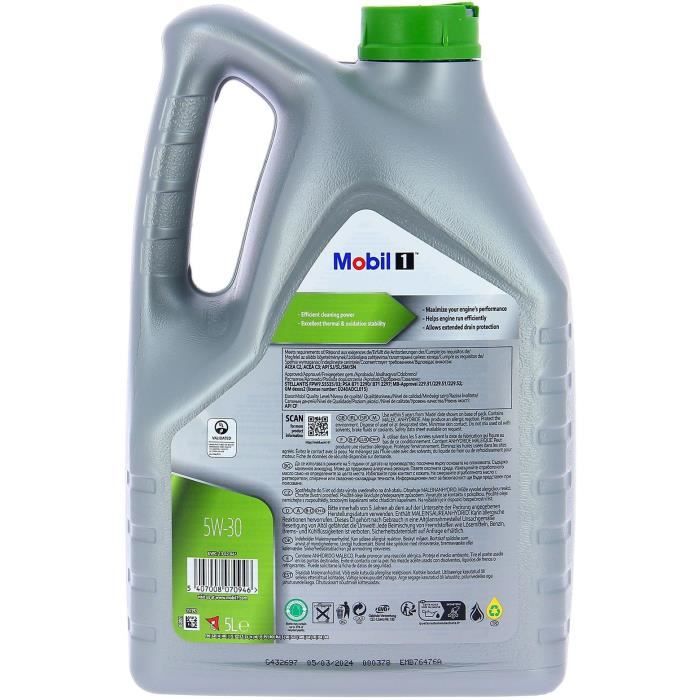 Huile moteur 5W-30 ESP Synthťtique - MOBIL 1 - Formula-P  -bidon 5L -  haute performance anti-pollution