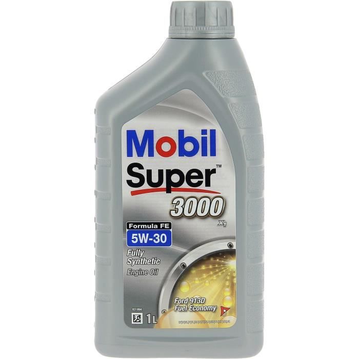 Huile moteur 5W-30 Synthétique - MOBIL - Super 3000 - Formula-XE -bidon 1L -  haute performance anti-pollution