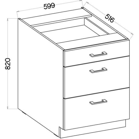 MODENA - Meuble bas casserolier - 3 tiroirs - 60 x 52 x 82 cm - Chene artisan / Noir mat - Plan de travail non inclus
