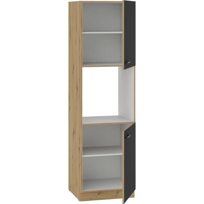 MODENA - Colonne four - 2 portes - 60 x 57 x 210 cm - Chene artisan / Noir mat