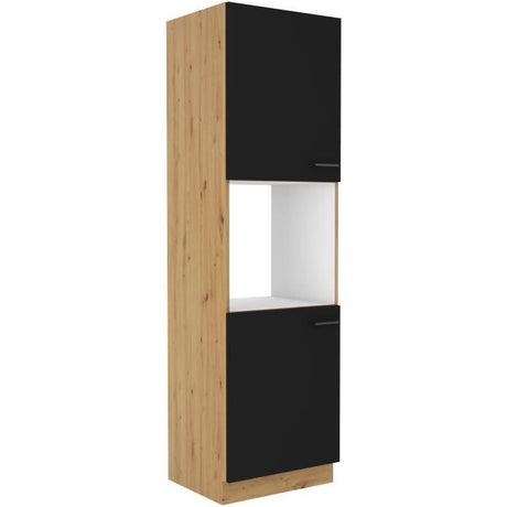 MODENA - Colonne four - 2 portes - 60 x 57 x 210 cm - Chene artisan / Noir mat