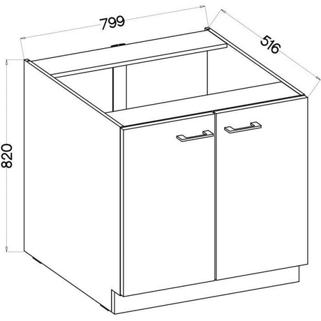 MODENA - Meuble bas - 2 portes battantes - 80 x 52 x 82 cm - Chene artisan / Noir mat - Plan de travail non inclus