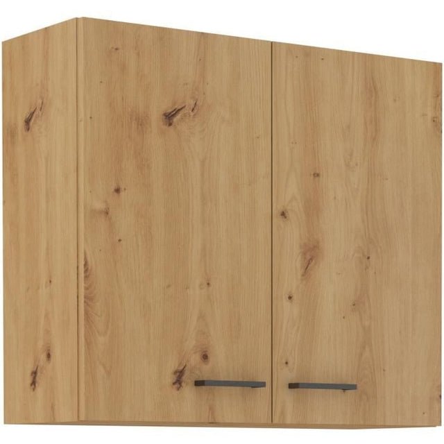 MODENA - Meuble haut - 2 portes - 80 x 71,5 x 31cm - Chene artisan / Noir mat