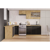 MODENA - Cuisine complete - 210 x 150 x 82 cm - Chene artisan / Noir mat - Plan de travail non inclus