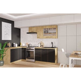 MODENA - Cuisine complete - 210 x 150 x 82 cm - Chene artisan / Noir mat - Plan de travail non inclus