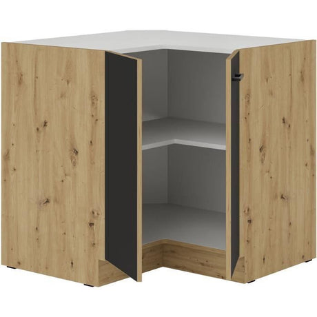 MODENA - Meuble bas d'angle - 2 portes - 89 x 89 x 82 cm - Chene artisan / Noir mat - Plan de travail non inclus