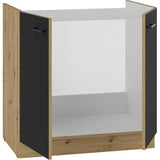 MODENA - Meuble sous evier - 2 portes battantes - 80 x 52 x 82 cm - Chene artisan / Noir mat - Plan de travail non inclus