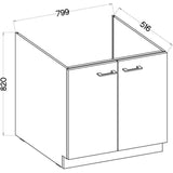 MODENA - Meuble sous evier - 2 portes battantes - 80 x 52 x 82 cm - Chene artisan / Noir mat - Plan de travail non inclus