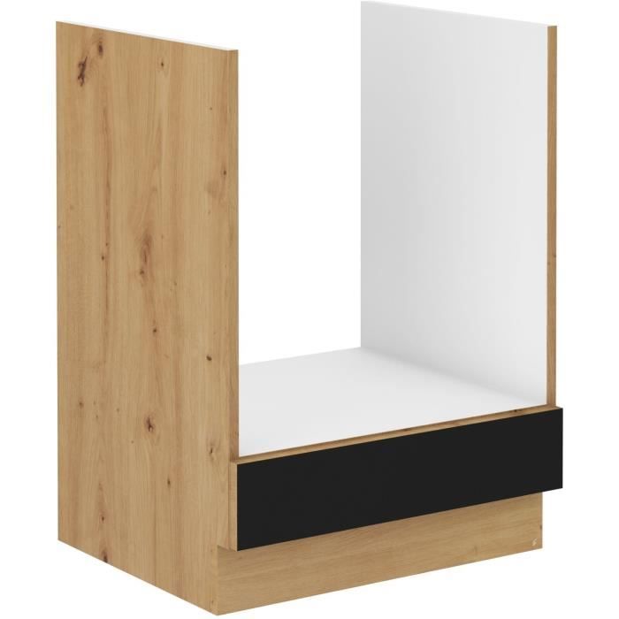 MODENA - Meuble bas four - 60 x 52 x 82 cm - Chene artisan / Noir mat - Plan de travail non inclus