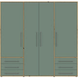 Armoire de chambre - MOKKARO - Décor Vert Sauge et chene - 4 portes battantes - 6 tiroirs - L205,9 x P53 x H200 cm