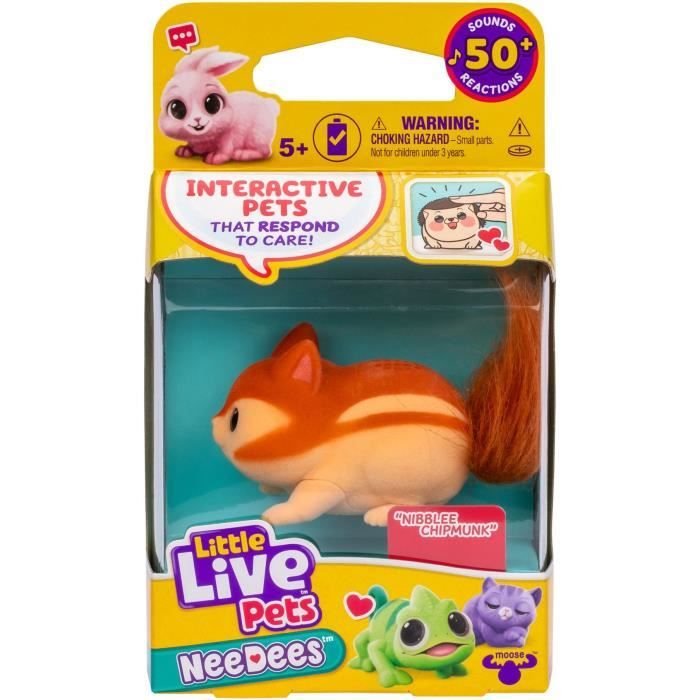 Lil' Needees - MOOSE TOYS - LITTLE LIVE PETS - Animaux interactifs de poche, avec sons et rÈactions - Modele de peluche alÈatoire