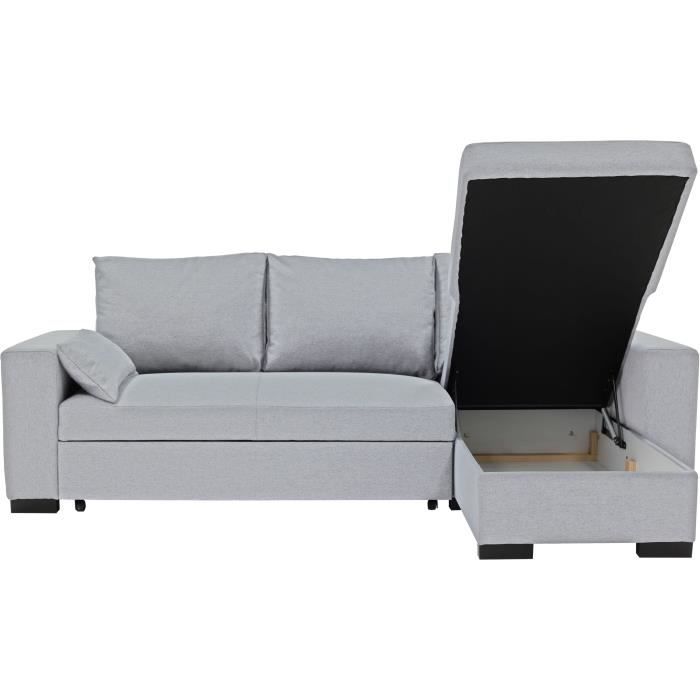 Canapé d'angle convertible - MORGAN - 3 places - Gris clair avec coffre 236x143x85cm