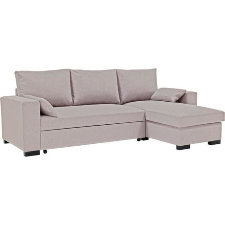 Canapé d'angle convertible - MORGAN - 3 places - Beige avec coffre et coussins déco - 236x143x85cm