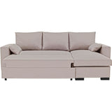 Canapé d'angle convertible - MORGAN - 3 places - Beige avec coffre et coussins déco - 236x143x85cm