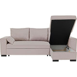 Canapé d'angle convertible - MORGAN - 3 places - Beige avec coffre et coussins déco - 236x143x85cm