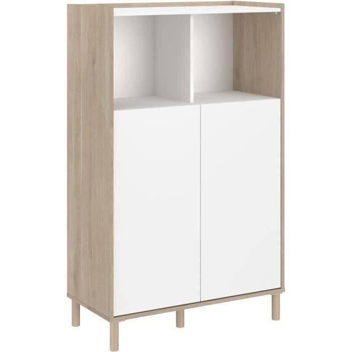 Bahut haut MORPHOS - L 83,7 x P 40 x H 135 cm - Décor blanc / Chene - 2 portes - PARISOT