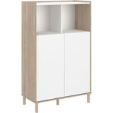 Bahut haut MORPHOS - L 83,7 x P 40 x H 135 cm - Décor blanc / Chene - 2 portes - PARISOT