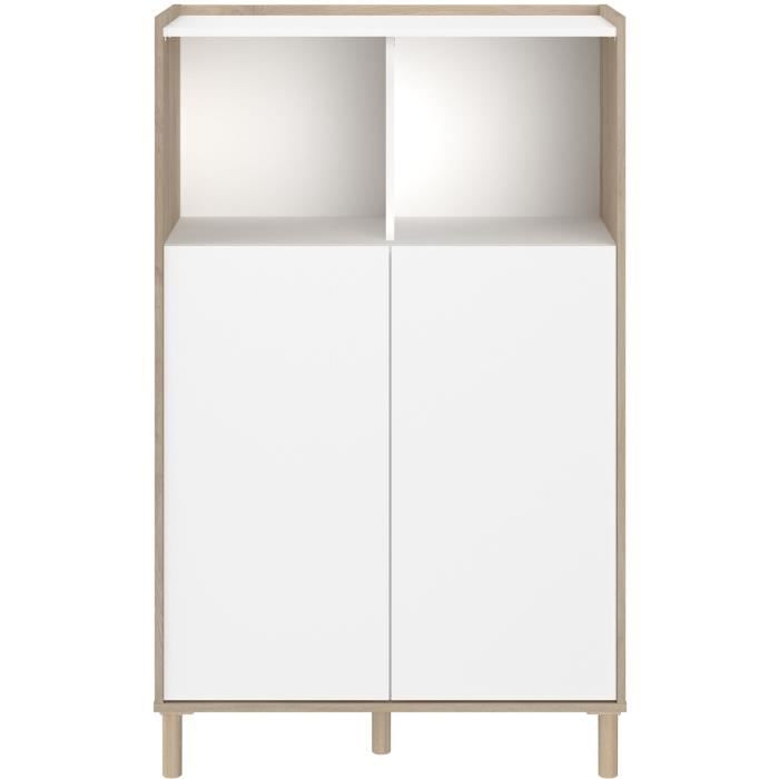 Bahut haut MORPHOS - L 83,7 x P 40 x H 135 cm - Décor blanc / Chene - 2 portes - PARISOT