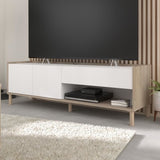 Meuble TV MORPHOS L 150 x P 40 x H 47,3 cm  - Décor blanc / Chene - PARISOT