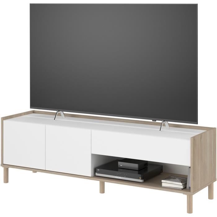Meuble TV MORPHOS L 150 x P 40 x H 47,3 cm  - Décor blanc / Chene - PARISOT