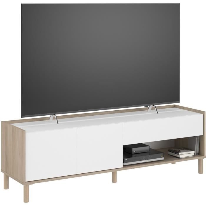Meuble TV MORPHOS L 150 x P 40 x H 47,3 cm  - Décor blanc / Chene - PARISOT