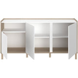 Buffet MORPHOS - L 150 x P 40 x H 74,5 cm - Décor blanc / Chene - 3 portes - PARISOT