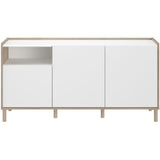 Buffet MORPHOS - L 150 x P 40 x H 74,5 cm - Décor blanc / Chene - 3 portes - PARISOT