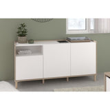 Buffet MORPHOS - L 150 x P 40 x H 74,5 cm - Décor blanc / Chene - 3 portes - PARISOT