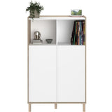 Ensemble meuble de salon - Meuble TV, table basse relevable, bahut haut - MORPHOS - Décor blanc / Chene - PARISOT