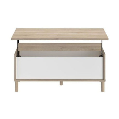 Ensemble meuble de salon - Meuble TV, table basse relevable, bahut haut - MORPHOS - Décor blanc / Chene - PARISOT