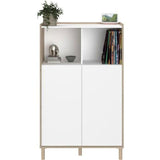 Ensemble meuble de salon - Meuble TV, table basse relevable, bahut haut - MORPHOS - Décor blanc / Chene - PARISOT