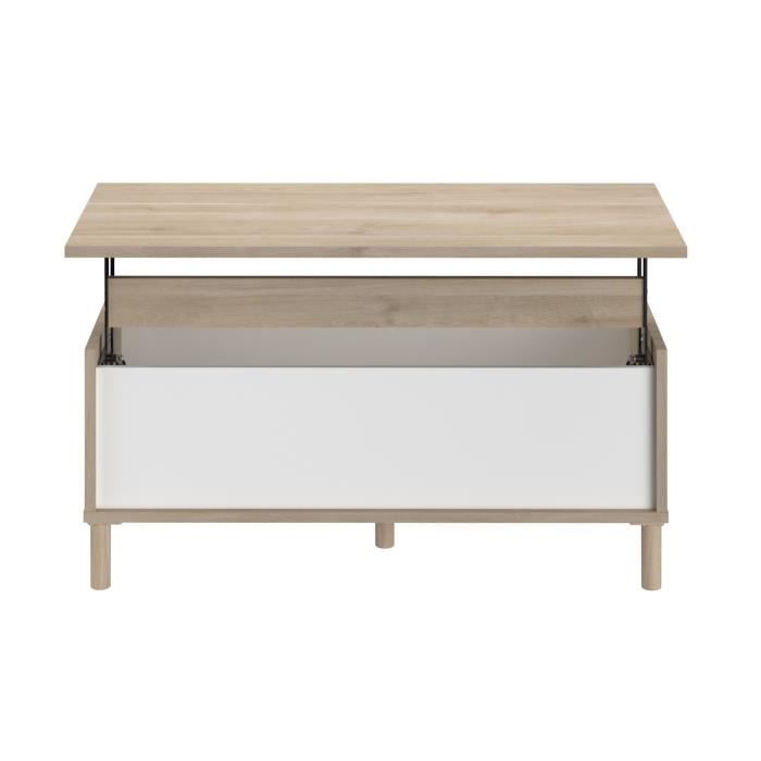 Ensemble meuble de salon - Meuble TV, table basse relevable, bahut haut - MORPHOS - Décor blanc / Chene - PARISOT